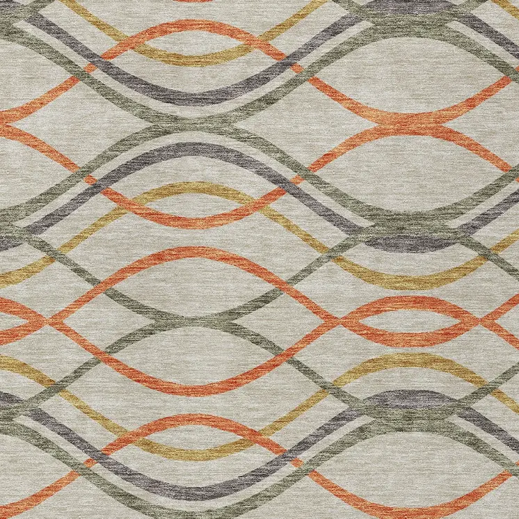 5' X 8' Orange Ivory And Gray Abstract Washable Indoor Outdoor Area Rug