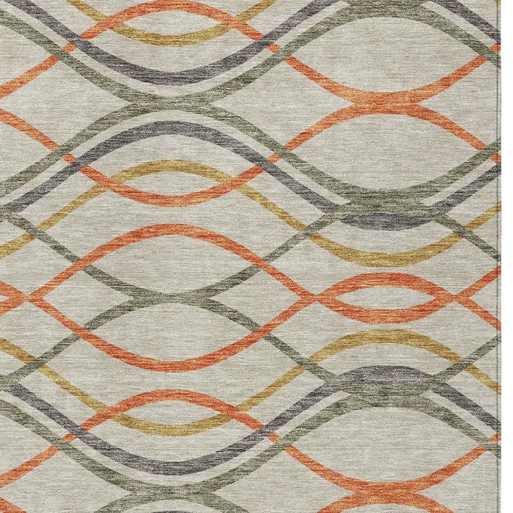 9' X 12' Orange Ivory And Gray Abstract Washable Indoor Outdoor Area Rug