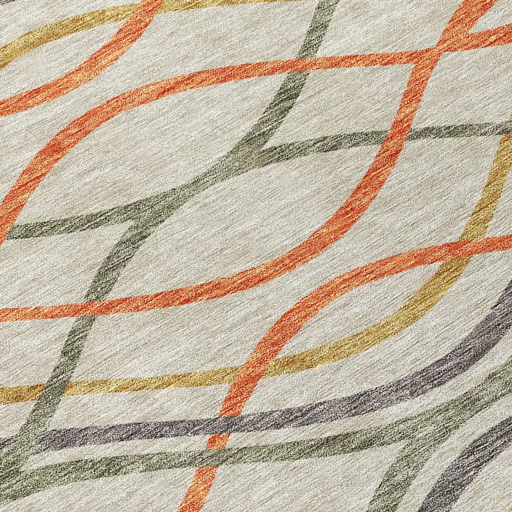 9' X 12' Orange Ivory And Gray Abstract Washable Indoor Outdoor Area Rug