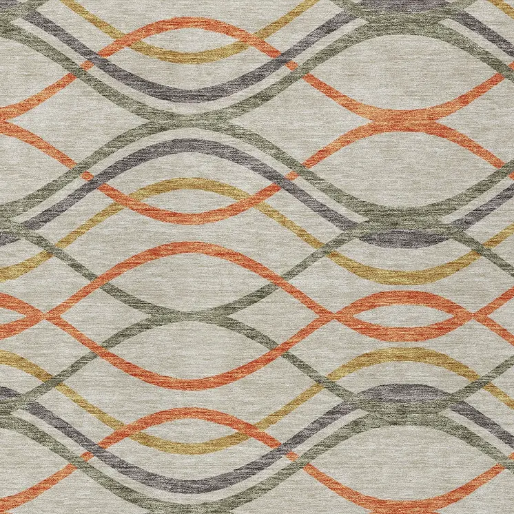 10' X 14' Orange Ivory And Gray Abstract Washable Indoor Outdoor Area Rug