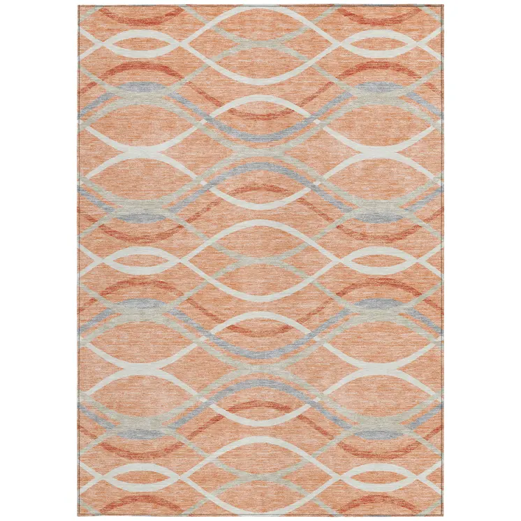 3' X 5' Peach Orange And Gray Abstract Washable Indoor Outdoor Area Rug