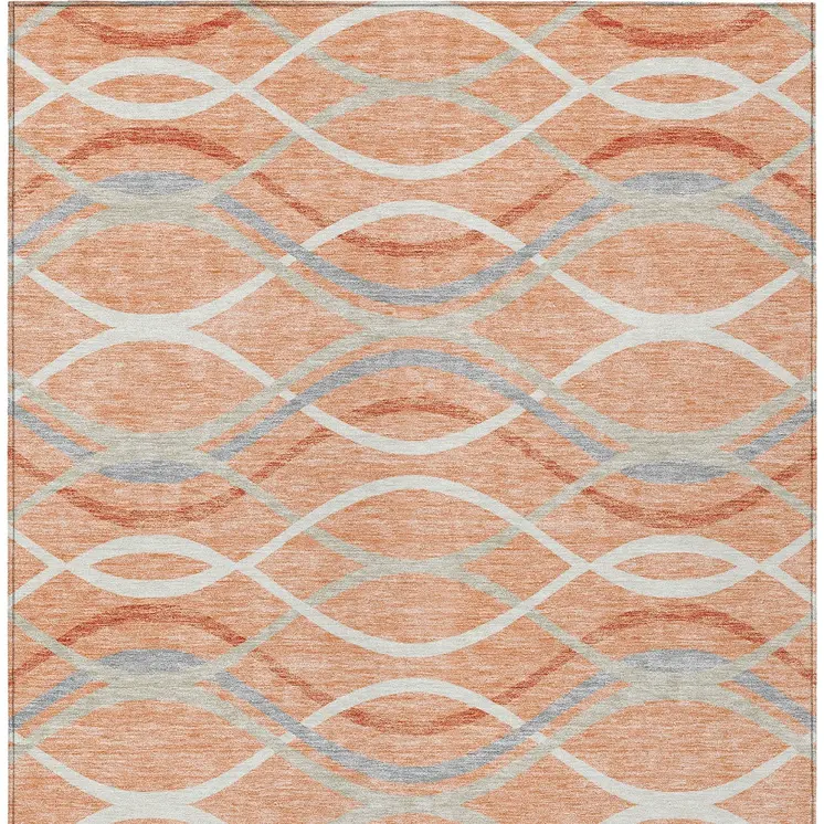 5' X 8' Peach Orange And Gray Abstract Washable Indoor Outdoor Area Rug