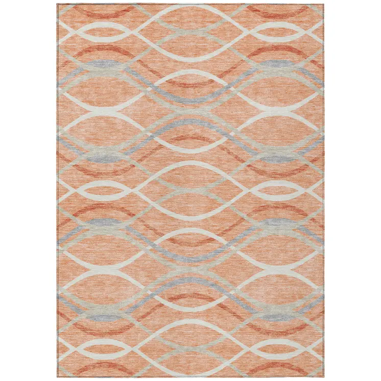 10' X 14' Peach Orange And Gray Abstract Washable Indoor Outdoor Area Rug