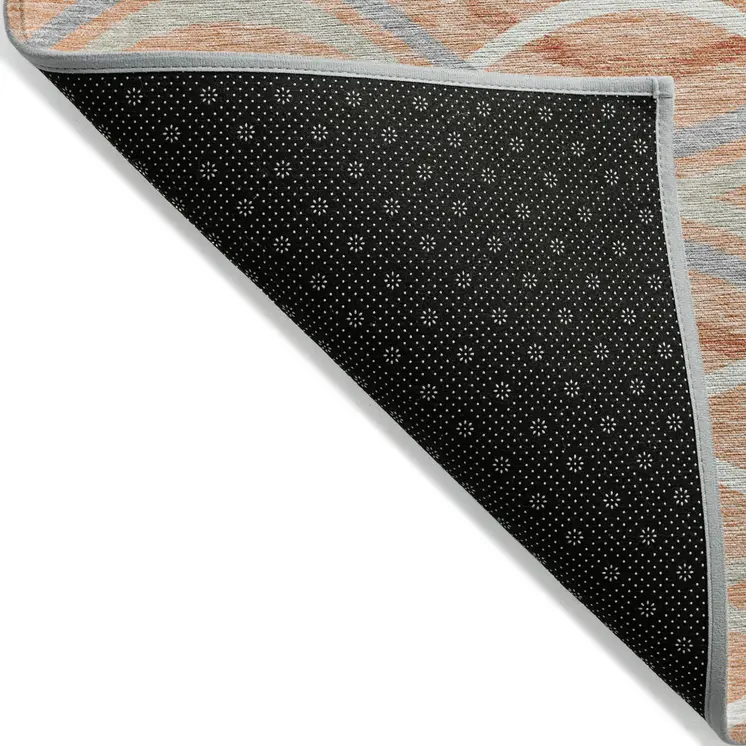 10' X 14' Peach Orange And Gray Abstract Washable Indoor Outdoor Area Rug