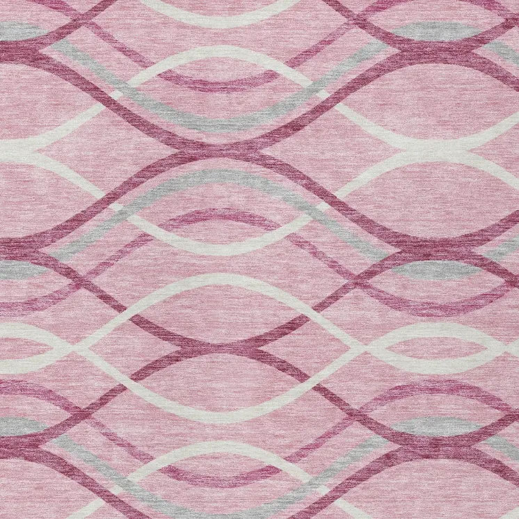 3' X 5' Pink Mauve And Ivory Abstract Washable Indoor Outdoor Area Rug