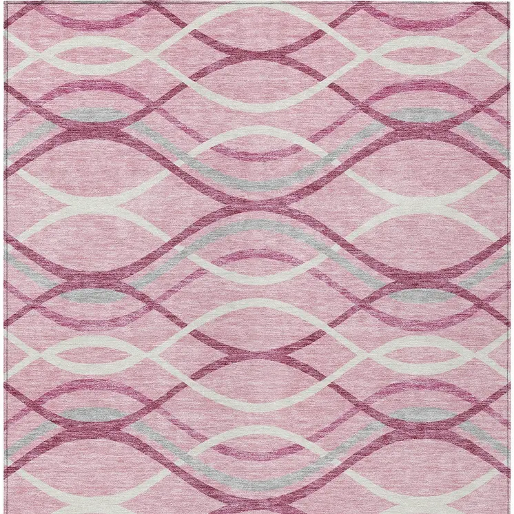 5' X 8' Pink Mauve And Ivory Abstract Washable Indoor Outdoor Area Rug
