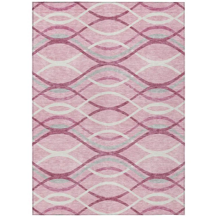8' X 10' Pink Mauve And Ivory Abstract Washable Indoor Outdoor Area Rug
