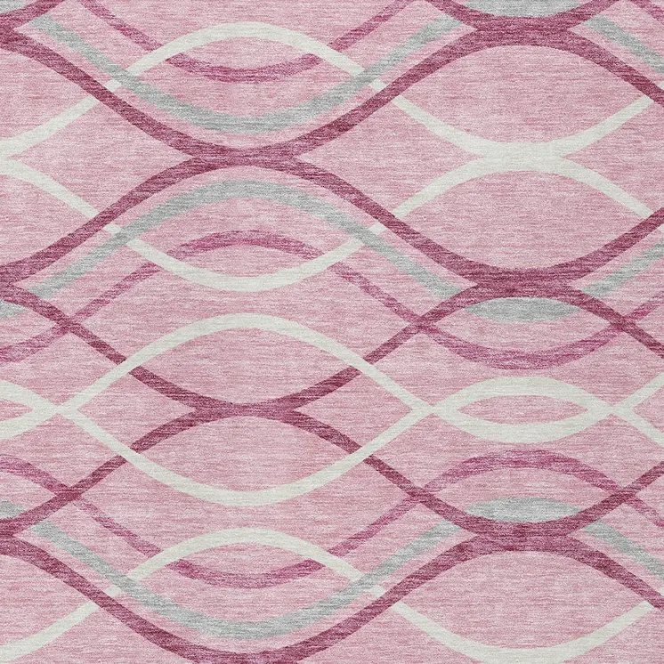 8' X 10' Pink Mauve And Ivory Abstract Washable Indoor Outdoor Area Rug