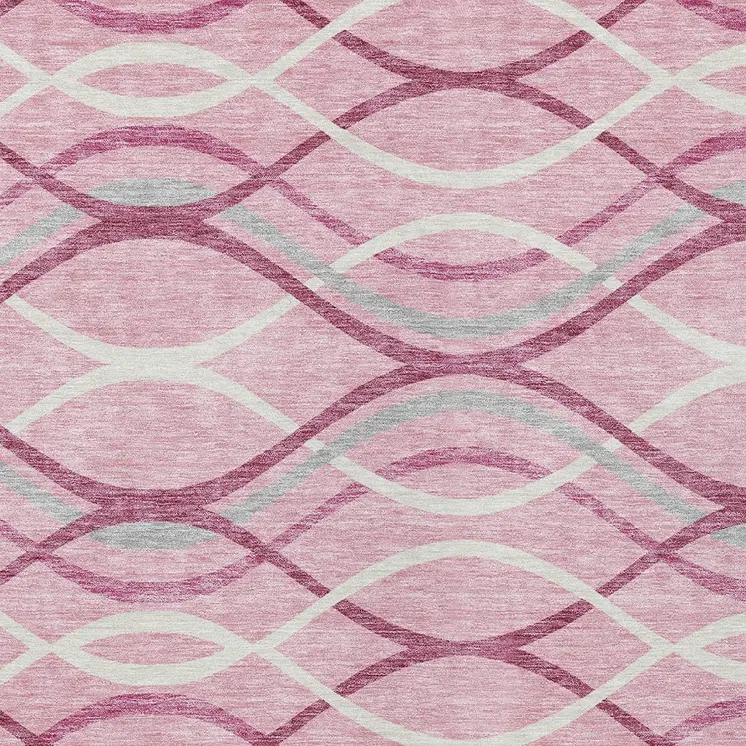 9' X 12' Pink Mauve And Ivory Abstract Washable Indoor Outdoor Area Rug