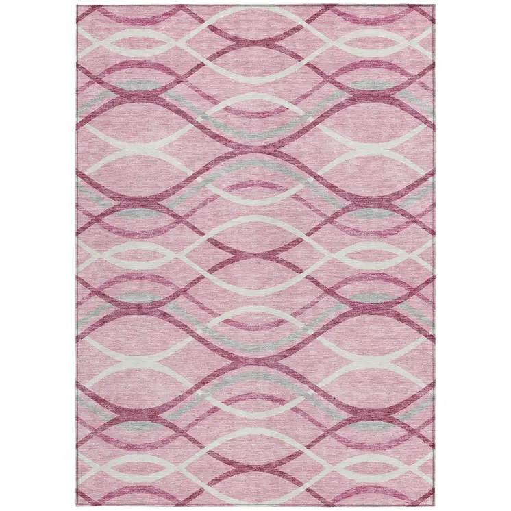 10' X 14' Pink Mauve And Ivory Abstract Washable Indoor Outdoor Area Rug