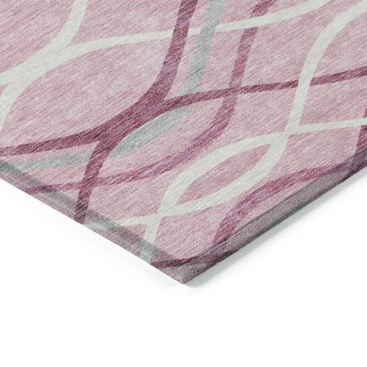 10' X 14' Pink Mauve And Ivory Abstract Washable Indoor Outdoor Area Rug