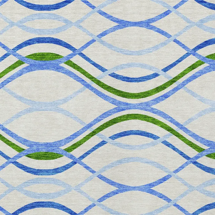 5' X 8' Sky Blue And Beige Abstract Washable Indoor Outdoor Area Rug