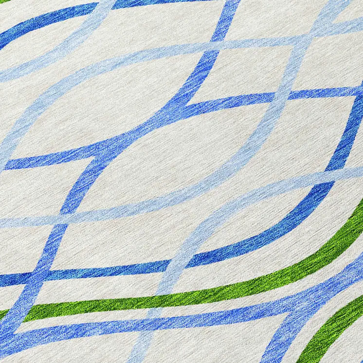 8' Sky Blue And Beige Round Abstract Washable Indoor Outdoor Area Rug