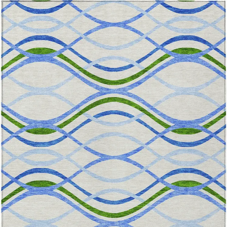 8' X 10' Sky Blue And Beige Abstract Washable Indoor Outdoor Area Rug