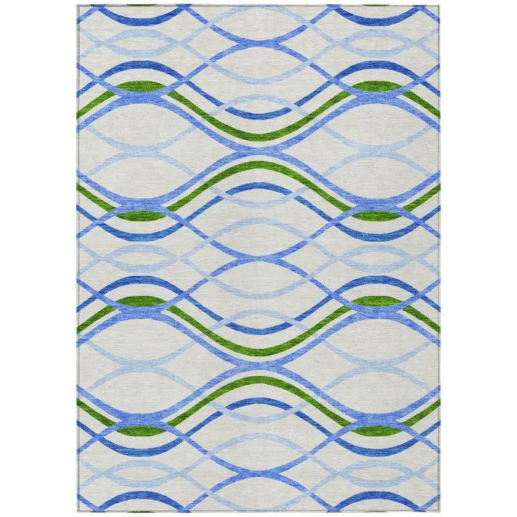 8' X 10' Sky Blue And Beige Abstract Washable Indoor Outdoor Area Rug