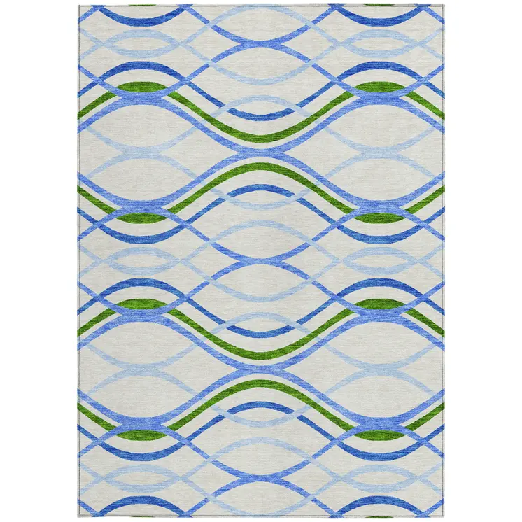 10' X 14' Sky Blue And Beige Abstract Washable Indoor Outdoor Area Rug