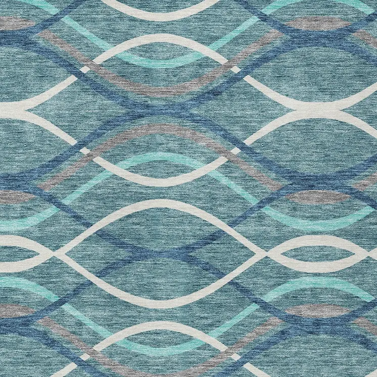 8' X 10' Teal Blue Navy Blue And Gray Abstract Washable Indoor Outdoor Area Rug