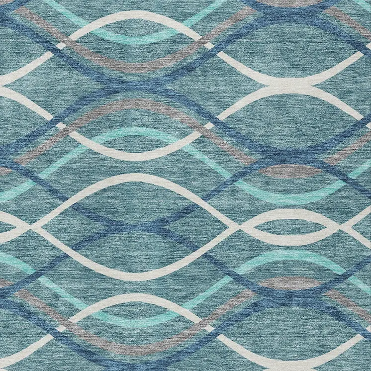 9' X 12' Teal Blue Navy Blue And Gray Abstract Washable Indoor Outdoor Area Rug