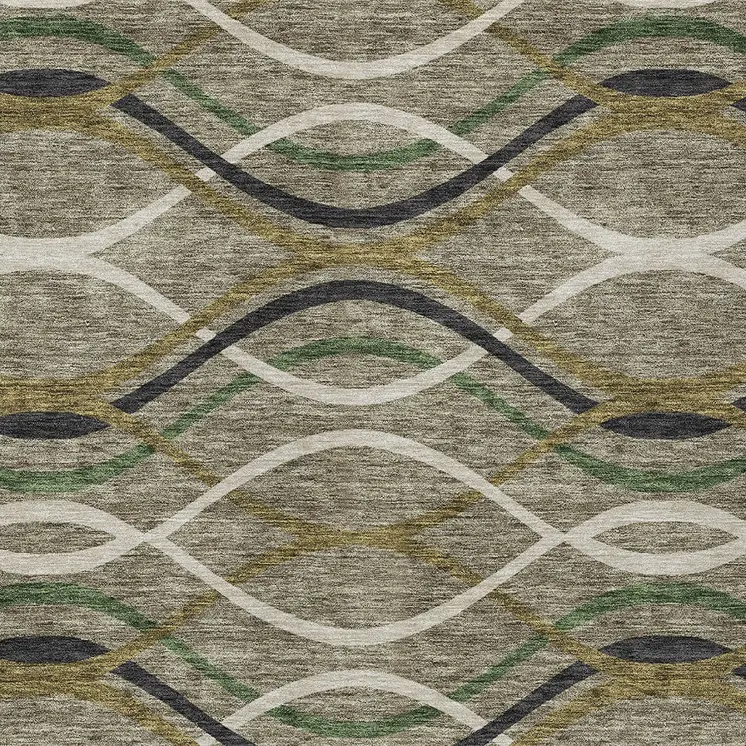 3' X 5' Taupe Beige And Charcoal Abstract Washable Indoor Outdoor Area Rug