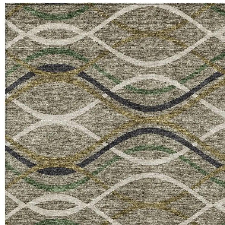 5' X 8' Taupe Beige And Charcoal Abstract Washable Indoor Outdoor Area Rug