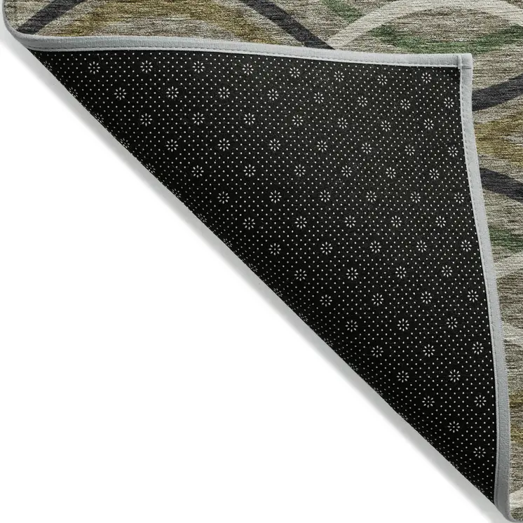8' Taupe Beige And Charcoal Round Abstract Washable Indoor Outdoor Area Rug