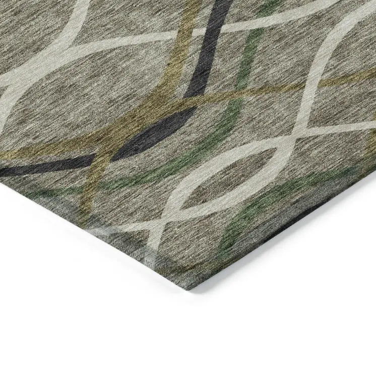 8' Taupe Beige And Charcoal Round Abstract Washable Indoor Outdoor Area Rug