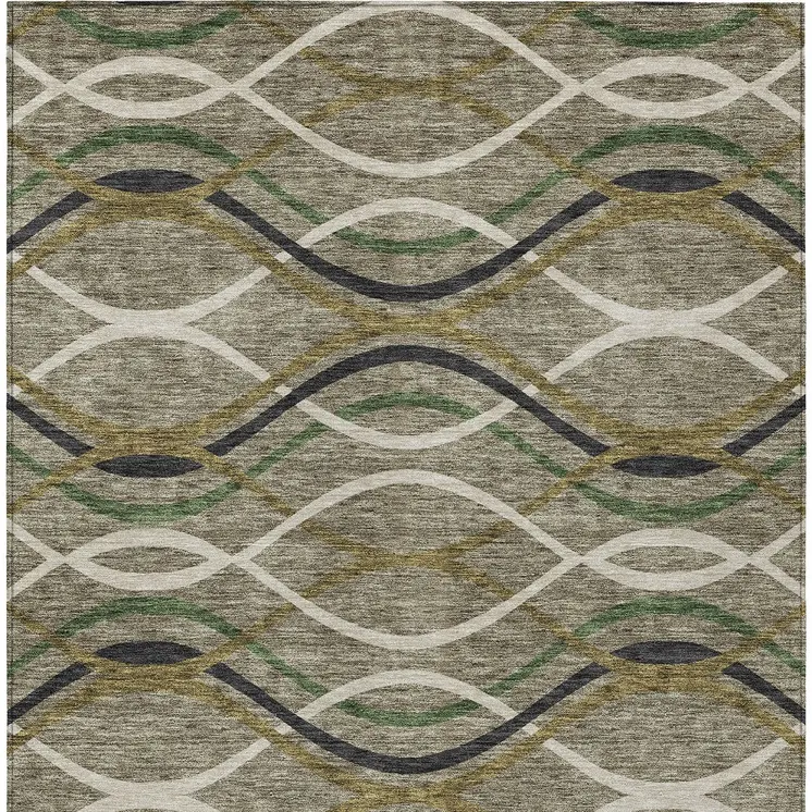 8' X 10' Taupe Beige And Charcoal Abstract Washable Indoor Outdoor Area Rug