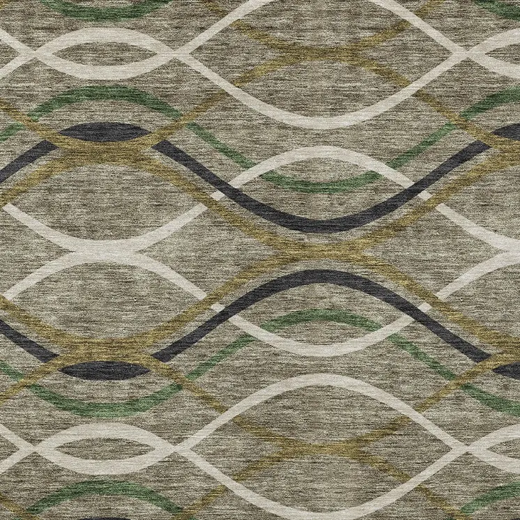 8' X 10' Taupe Beige And Charcoal Abstract Washable Indoor Outdoor Area Rug