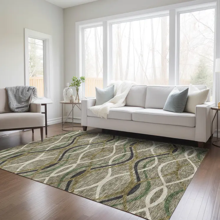 8' X 10' Taupe Beige And Charcoal Abstract Washable Indoor Outdoor Area Rug