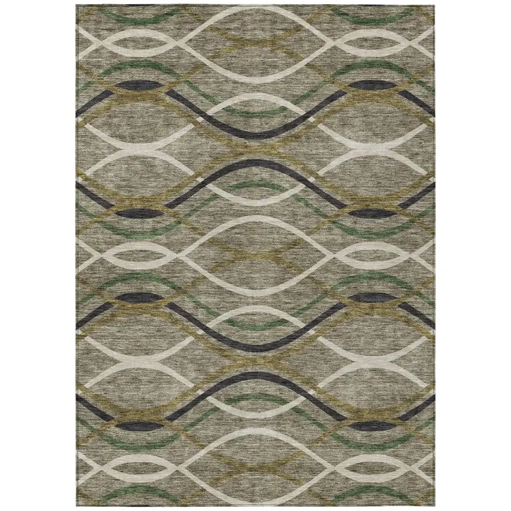 9' X 12' Taupe Beige And Charcoal Abstract Washable Indoor Outdoor Area Rug