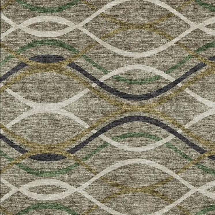 9' X 12' Taupe Beige And Charcoal Abstract Washable Indoor Outdoor Area Rug