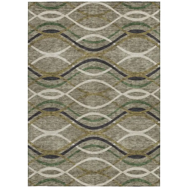 10' X 14' Taupe Beige And Charcoal Abstract Washable Indoor Outdoor Area Rug