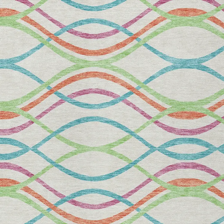 3' X 5' White Teal Blue And Lime Green Abstract Washable Indoor Outdoor Area Rug
