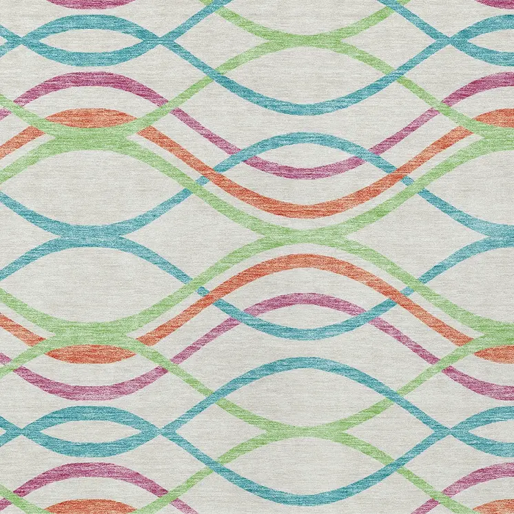 9' X 12' White Teal Blue And Lime Green Abstract Washable Indoor Outdoor Area Rug