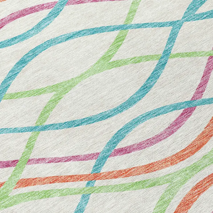 9' X 12' White Teal Blue And Lime Green Abstract Washable Indoor Outdoor Area Rug