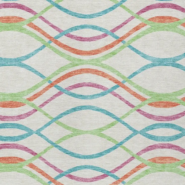 10' X 14' White Teal Blue And Lime Green Abstract Washable Indoor Outdoor Area Rug