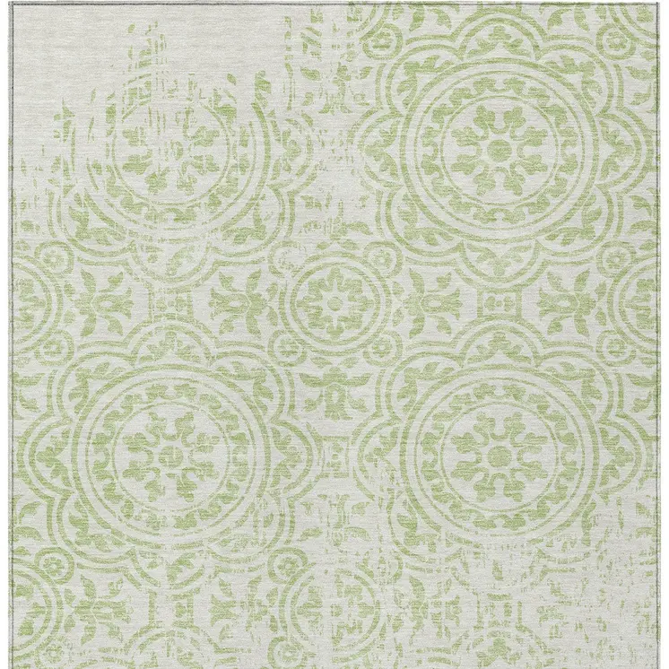 5' X 8' Artichoke Green And Ivory Medallion Washable Indoor Outdoor Area Rug