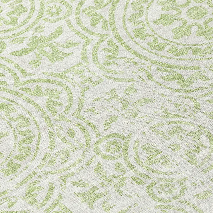 8' Artichoke Green And Ivory Round Medallion Washable Indoor Outdoor Area Rug