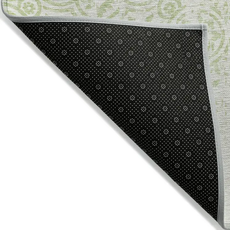 8' X 10' Artichoke Green And Ivory Medallion Washable Indoor Outdoor Area Rug