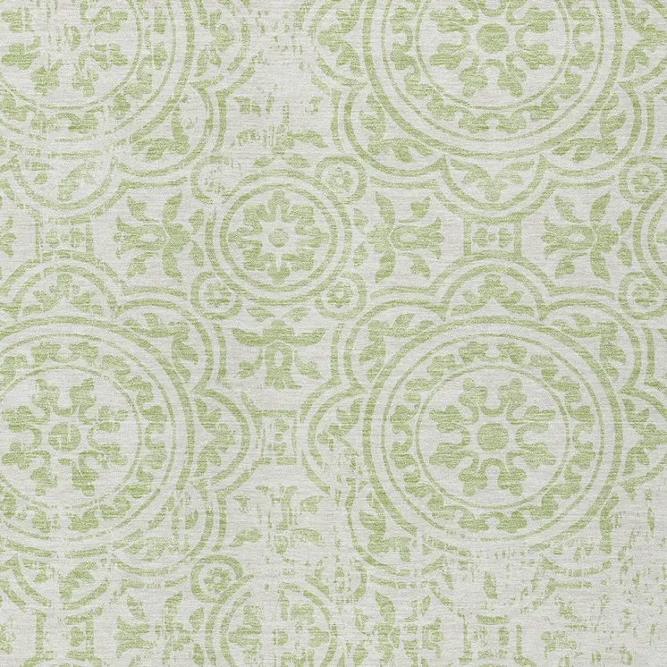 8' X 10' Artichoke Green And Ivory Medallion Washable Indoor Outdoor Area Rug