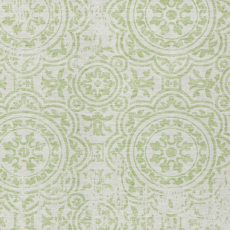 10' X 14' Artichoke Green And Ivory Medallion Washable Indoor Outdoor Area Rug