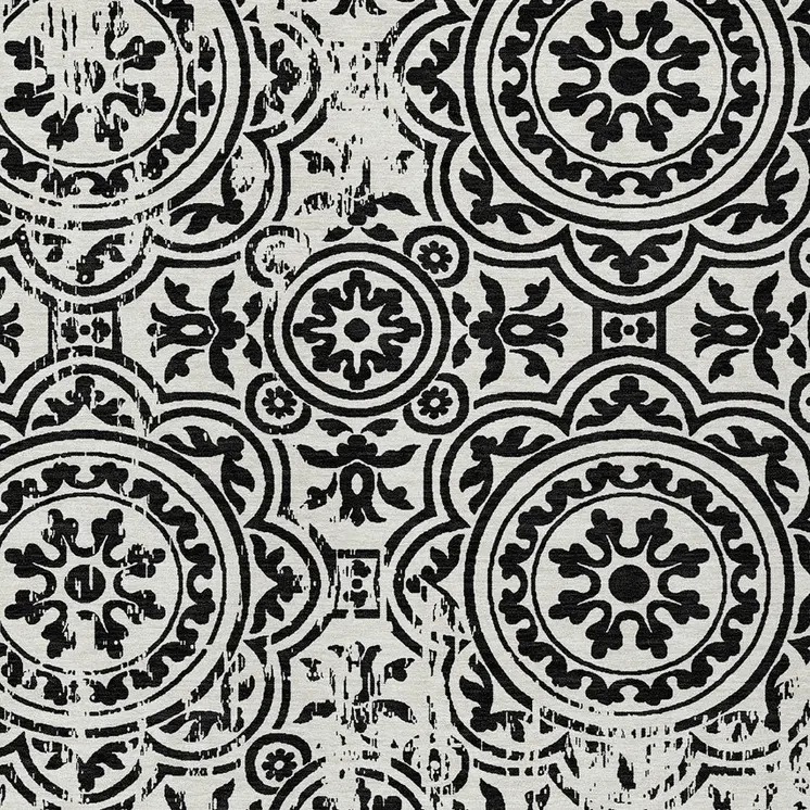 10' X 14' Black And Ivory Medallion Washable Indoor Outdoor Area Rug