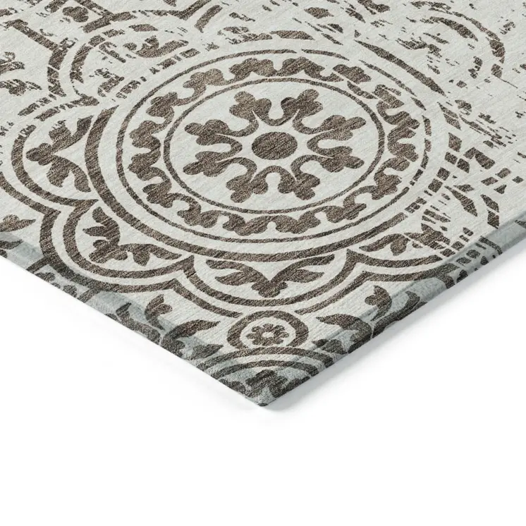 8' X 10' Chocolate And Ivory Medallion Washable Indoor Outdoor Area Rug
