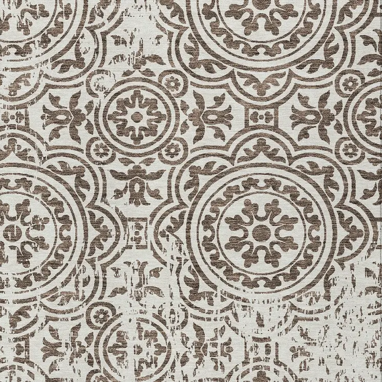 8' X 10' Chocolate And Ivory Medallion Washable Indoor Outdoor Area Rug