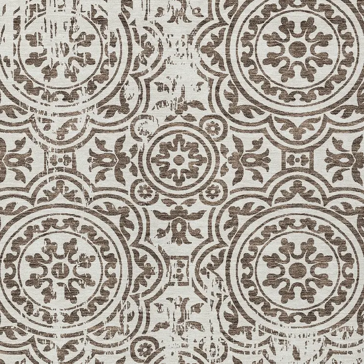10' X 14' Chocolate And Ivory Medallion Washable Indoor Outdoor Area Rug