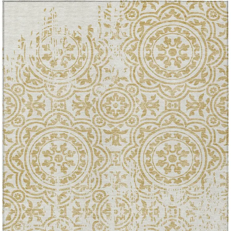 5' X 8' Gold And Ivory Medallion Washable Indoor Outdoor Area Rug