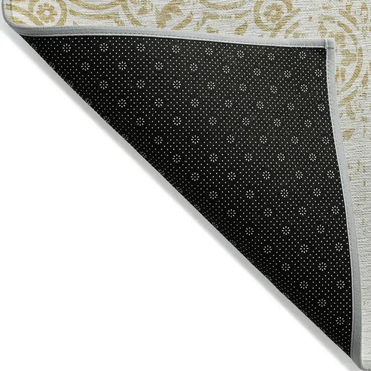 5' X 8' Gold And Ivory Medallion Washable Indoor Outdoor Area Rug