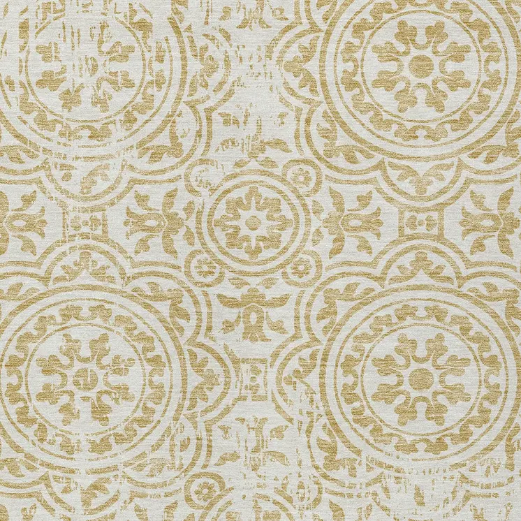 8' X 10' Gold And Ivory Medallion Washable Indoor Outdoor Area Rug