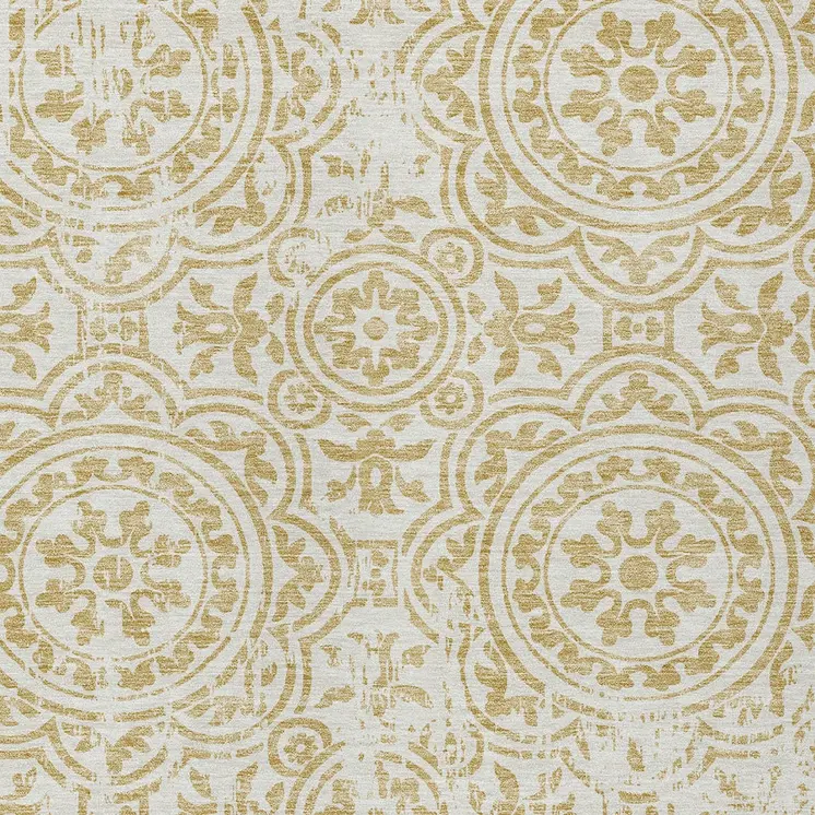 10' X 14' Gold And Ivory Medallion Washable Indoor Outdoor Area Rug