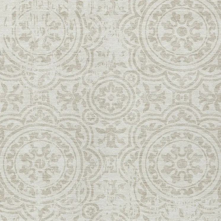 3' X 5' Ivory And Beige Medallion Washable Indoor Outdoor Area Rug